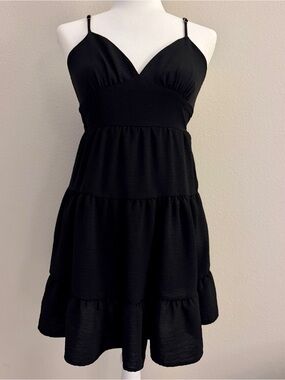Altar’d State Black Tiered Open Tie Back Mini Dress XS EUC